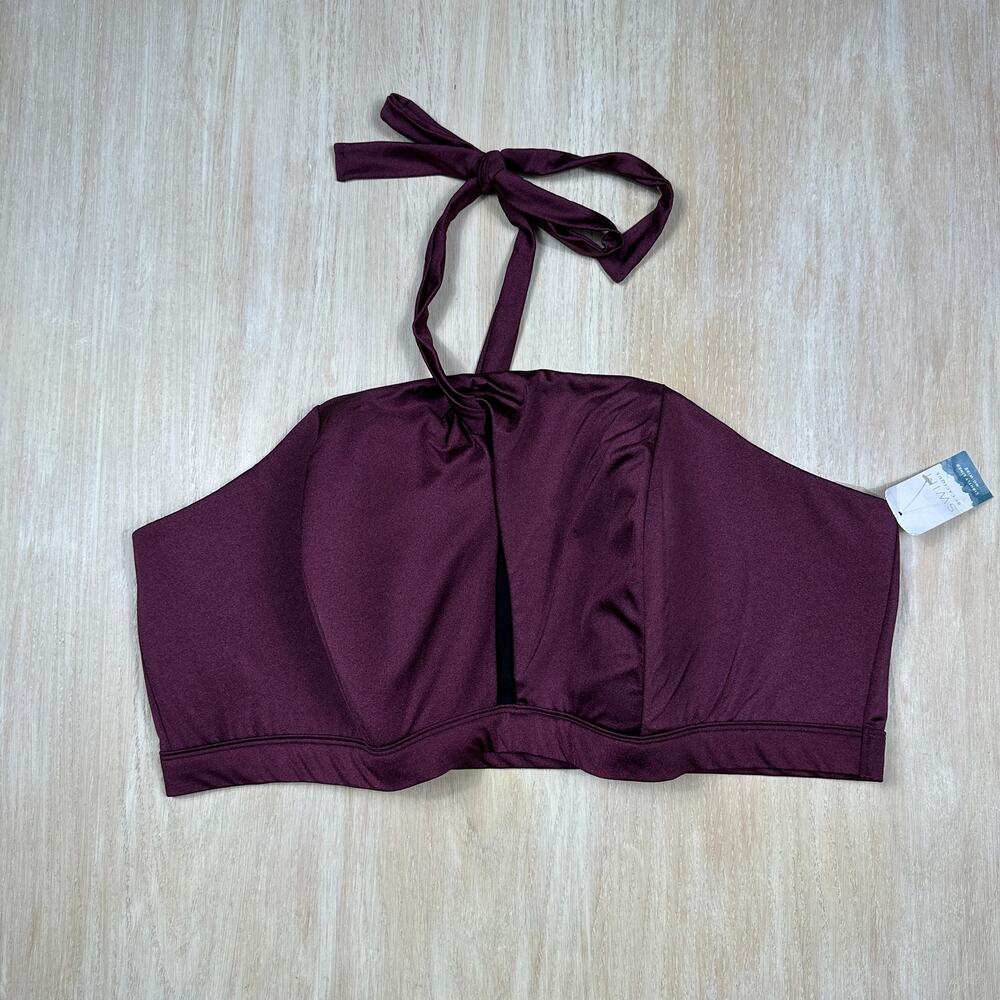 NWT Swim by Cacique Burgundy Halter Bikini Top Lightly Lined No Wire Plus 28